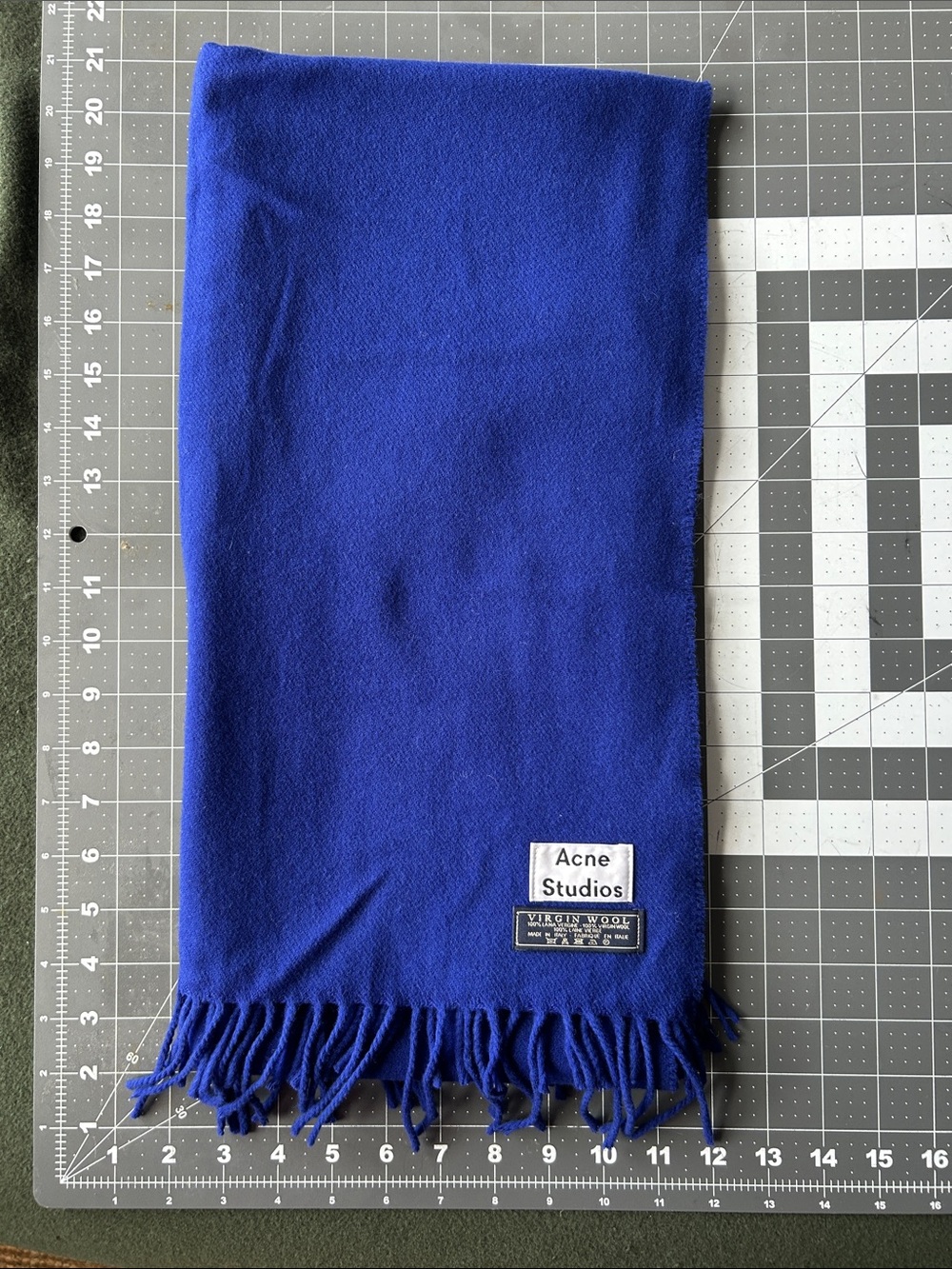 Acne Cobalt Blue Wool Scarf with Fringe